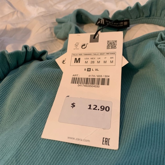 Zara Teal Frill Crop Top - Picture 2 of 3